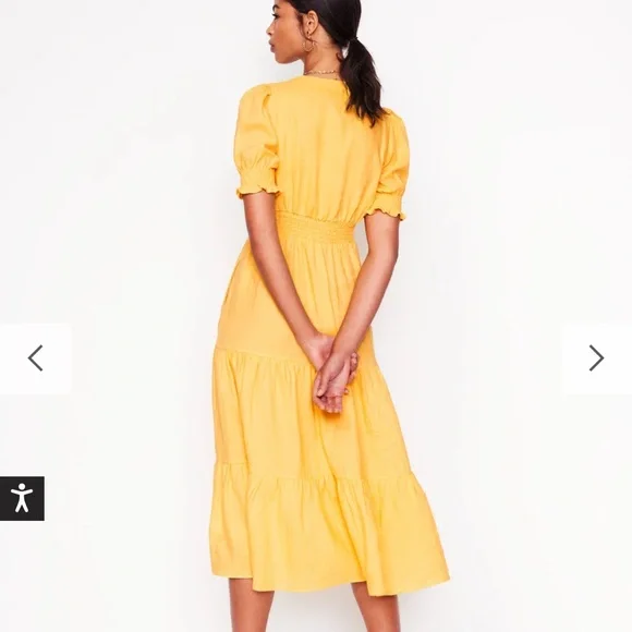 Boden Anna Linen Tiered Midi Dress in Buttermilk Yellow - Picture 3 of 10